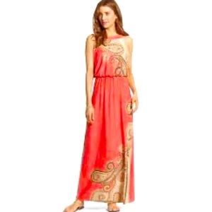 Chicos Coral Hope New Stretch Paisley Print Halter Maxi Dress  Sz 3(XL).